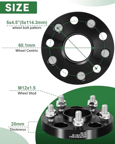20mm 5x4.5 Hubcentric Wheel Spacers 4PCS for Toyota Lexus - size: 20mm 5x4.5-60.1mm(12x1.5)