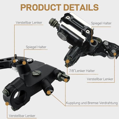 Universal Motorcycle 7/8" 22mm Handlebar Brake Master Cylinder Reservoir Adjustable Clutch and Brake Lever CNC Left & Right Set for Harley Honda Kawasaki Suzuki Yamaha (Black)