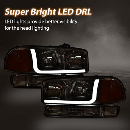 G-PLUS LED DRL Headlights Fit GMC Sierra 1500 1999-2007 - size: [LED Chrome] 1999-2007 Sierra