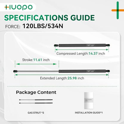 HUOPO SE263P120 26 inch 120lb Gas Struts for Tonneau Cover, 2 Pack