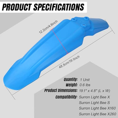 Dirt Bike Front Fender,Dirtbike Front Fender for Sur Ron/Surron/Light Bee/X160/X260, Blue (Not Fits RST Fork) - style: Blue