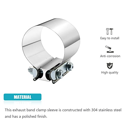 3" 3.0 Inch Exhaust Clamp Butt Joint Band Clamp Sleeve Coupler Stainless Steel 3 Inch for Exhaust Pipes, Mufflers and Catalytic Converters (2 PCS) - size: 3.0"
