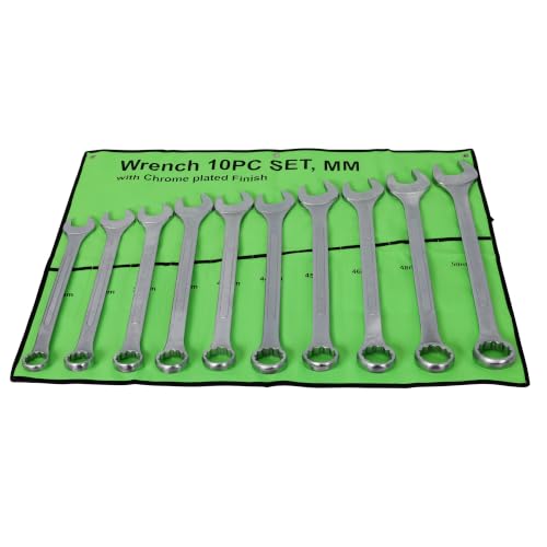 Jumbo Combination Wrench Set, 10-Piece Metric (34-50mm), Chrome Plated, Green Storage Bag - Most Complete Metric, INCLUDES 44mm & 45mm for Better Coverage, Chrome Professional - color: 10-piece Metric (34-50mm), Chrome