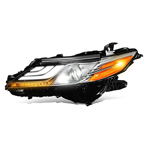 Auto Dynasty Headlight Assembly Compatible with Toyota Camry XSE/XLE (Non Hybrid) 2018-2021, Full LED LED DRL Projector Headlight Lamp Replacement, Passenger Right Side, Chrome Housing Amber Corner - color: Right Chrome Housing Amber Corner, size: Fit 201