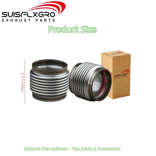 2.50" I.D. Exhaust Flex Bellows, 100% Stainless SS321 + SS304 Inner Lining High-Temp Grade, 2.50" LONG Flex Joints & Connectors (2.5"- SS321, 1PC) - size: 2.5"- SS321