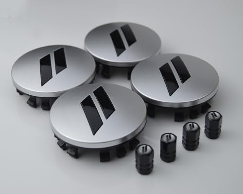 (Set of 4) 63mm=2.5 inches // Slash Wheel Center Caps Covers HubCaps + Tire Valve Stem Caps Trim for Dodge Charger Challenger Durango Hornet Dart R/T SRT Magnum Nitro Journey Caliber Avenger - color: black // on silver wheel caps + tire valve caps