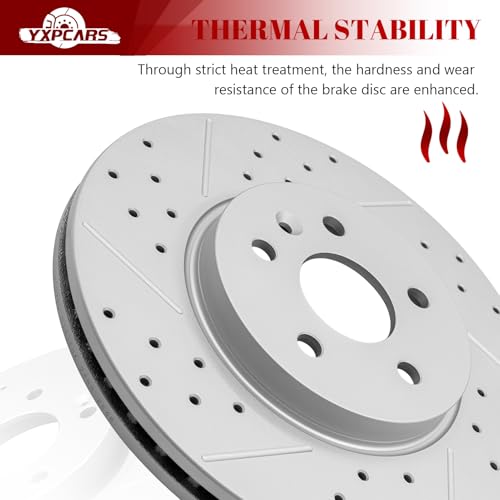 Front & Rear Drilled Slotted Rotors and Ceramic Disc Brake Pads Kit for Buick Encore 2013-2017, for Chevy Trax 2013 2014 2015 2016 2017
