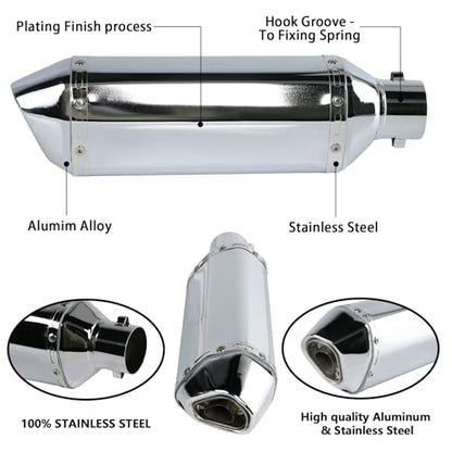 PACEWALKER Motorcycle Slip On Muffler, 1.5-2", 38-51mm Inlet, Plating - size: Plating