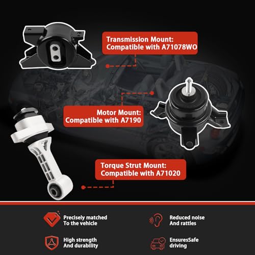 Engine Motor & Transmission Mount Compatible with 2010 2011 2012 2013 kia Soul 1.6L 2.0L L4 AUTO Reuse Bracket Set 3pc OE:A7190 A71078WO A71020 - size: 2010-2013 Soul 2.0L