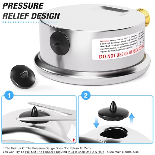 MEANLIN MEASURE -30inHG~30Psi Stainless Steel 1/4" NPT 2.5" FACE DIAL Vacuum Pressure Gauge, Lower Mount, with 1/2" NPT and 3/8" NPT Hex Bushing - size: -30inHG-30Psi