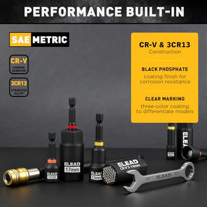 58-Piece Magnetic Impact Nut Driver Set, Metric & SAE Mini Combination Wrench Set, Impact Socket Adapter, 3LBS Magnetic Pickup Tool, Wing Nut Driver, Universal Socket, 1/4'' Quick-change Bit Extension - color: 58-piece New Version