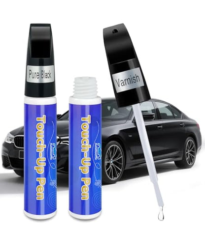 Black Touch Up Paint for Cars, Car Paint Touch Up Pen with Varnish Clear Coat Pen 2pcs, Car Scratch Repair Pen, Lasting Auto Scratch Remover, Quick and Easy Fix Vehicles Chip Rim Scuff Repair - color: Black+Varnish