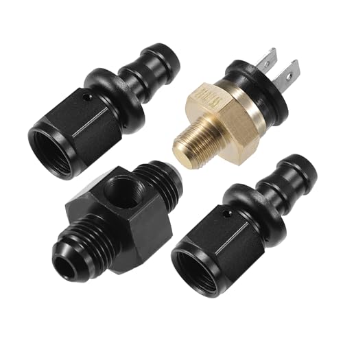 Coolant Hose Thermostat Switch Kit, 6AN 210'F on - 195'F Off Transmission Cooler Sensor Fan Oil Cooler Radiator Electric Switch Fitting Universal for Car Truck Metal Black - size: 210'F on - 195'F