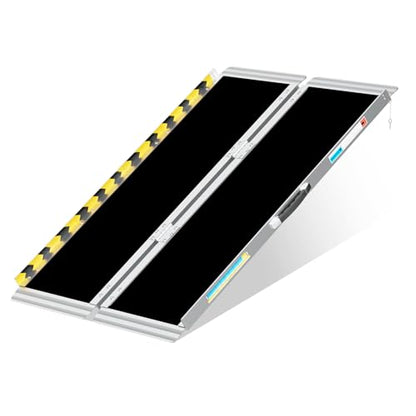 Portable Wheelchair Ramp 4FT, Aluminum Foldable Handicap Ramp, Weight Capacity Up to 600 LBS, Anti-Slip Threshold Ramp for Wheelchairs for Home, Stairs, Steps, Doorways - size: 4FT Using Height 4"-12"