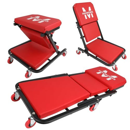 MaxWorks 3-in-1 Rolling Garage Creeper Seat, 36 Inch Z Stool with 6 Wheels, 300 lbs Capacity, Adjustable Folding Mechanic Chair for Auto Repair, Automotive Tools (51247)