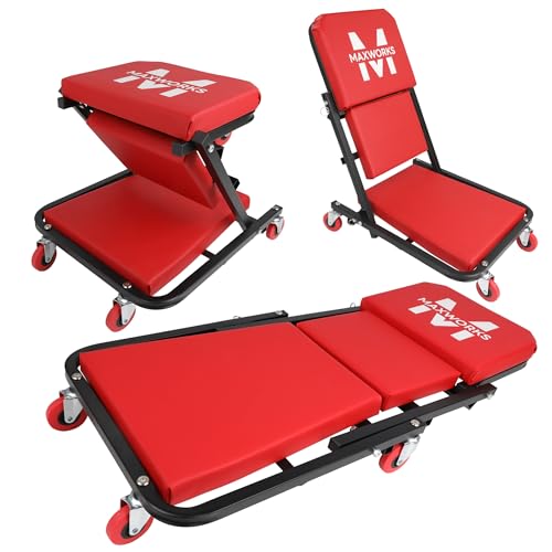 MaxWorks 3-in-1 Rolling Garage Creeper Seat, 36 Inch Z Stool with 6 Wheels, 300 lbs Capacity, Adjustable Folding Mechanic Chair for Auto Repair, Automotive Tools (51247)