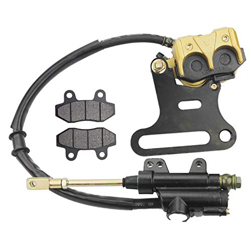 GOOFIT Rear Hydraulic Caliper Brake Master Cylinder Assembly with Brake Pads Replacement for 70cc 110cc 125cc 150cc ATV Quad Pit Bike Go Kart Dirt Bike