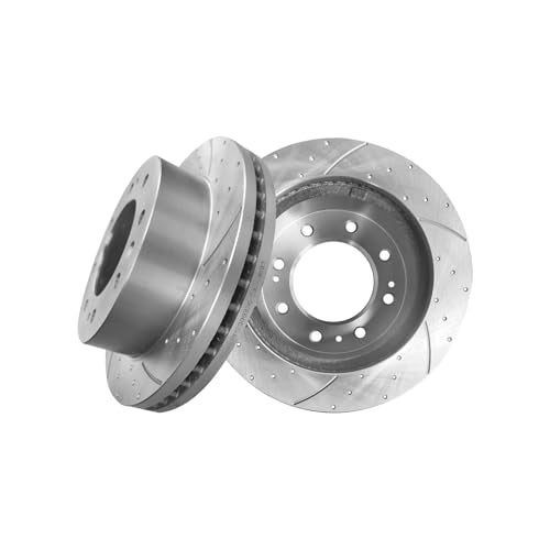 PM Auto Front 355mm Drilled Slotted Brake Disc Rotors Compatible With 2011-2015 Chevrolet Silverado 2500 HD