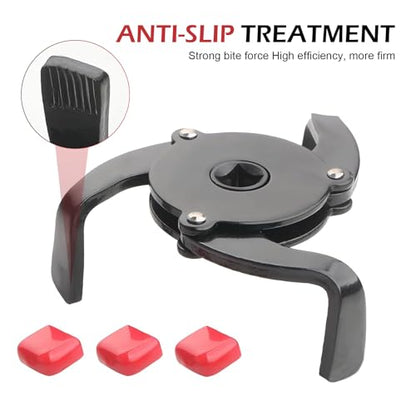 3/8'' 3-Jaw Oil Filter Wrench, Anti-Slip One-Way Flat 3 Jaw Filter Wrench, Universal 3/8'' Drive Steel Removal Tool, Adjustable Oil Filter Removal Tool, Universal for Cars (Black)