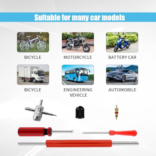 GLSOWEE Tire Valve Stem Puller Installer Tool Kit, 40Pcs Valve Cores & 20Pcs Valve Caps, 2Pcs Single Head Tire Valve Core Remover, 4-Way Valve Tool & Dual Head Puller - size: 64PCS