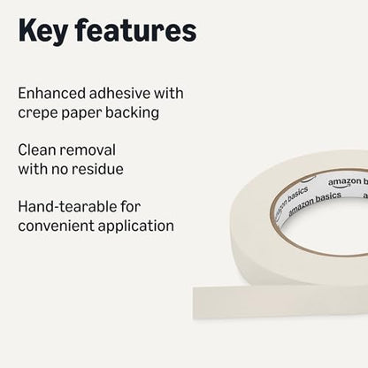 Amazon Basics Masking Tape, Hand-Tearable Painters Tape, Rubber Adhesive, 0.7 Inch x 60 Yard, Beige, 3 Rolls - size: 0.7 inch x 180 feet