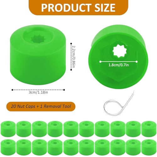 20PCS Car Wheel Lug Nut Covers, 17mm Wheel Bolt Cover Caps with Removal Tool, Black Lug Nut Covers Replacement 1K0 601 173 Compatible with VW Jetta Beetle Passat GTI CC (Green) - color: Green