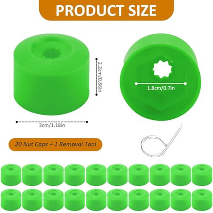 20PCS Car Wheel Lug Nut Covers, 17mm Wheel Bolt Cover Caps with Removal Tool, Black Lug Nut Covers Replacement 1K0 601 173 Compatible with VW Jetta Beetle Passat GTI CC (Green) - color: Green