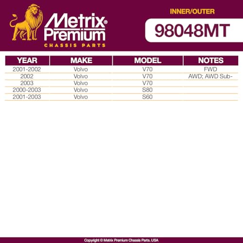 Metrix Premium Chassis Parts Inner & Outer Tie Rod End Kit Fits V70 AWD 02 - size: 98048MT