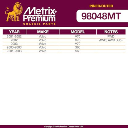 Metrix Premium Chassis Parts Inner & Outer Tie Rod End Kit Fits V70 AWD 02 - size: 98048MT