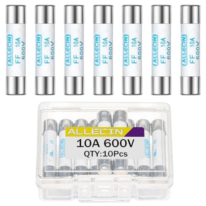 FF10A Multimeter Fuse 10A 600V 6.3x32MM Digital Multi Meter Fast Acting Fuses 10 Amp 600 Volt 0.25x1.26Inch Nickel-Plated Brass Ceramic Fast Blow Multimeters Fusibiles (Pack of 10Pcs) - style: FF10A