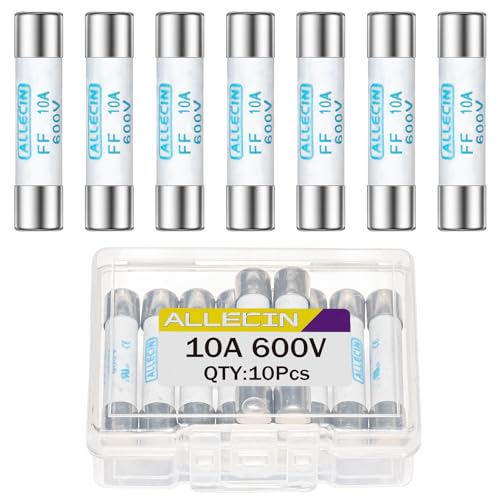 FF10A Multimeter Fuse 10A 600V 6.3x32MM Digital Multi Meter Fast Acting Fuses 10 Amp 600 Volt 0.25x1.26Inch Nickel-Plated Brass Ceramic Fast Blow Multimeters Fusibiles (Pack of 10Pcs) - style: FF10A