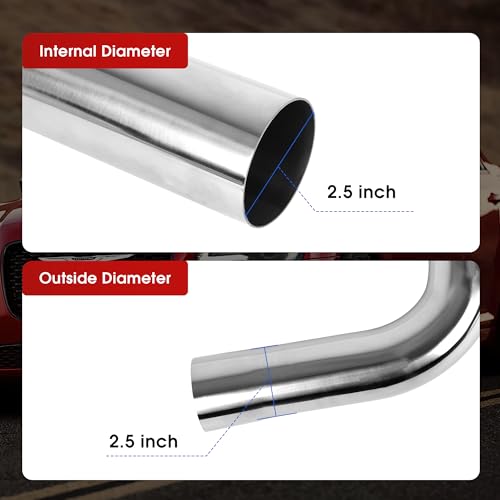 Richeer 2.5" O.D. T304 Stainless Steel Exhaust Pipe 45 Degree Elbow (2PCS) - size: 2.5 inch