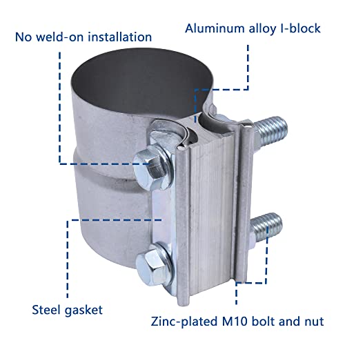 Exhaust Pipe Clamp 4.0 Inch Butt Joint Exhaust Clamp for 4" ID to 4" OD Pipe with Seal Band Clamp Sleeve 3 Inch Width Aluminized Steel Plate (2PCS) - color: 4.0 in - 2 Pcs