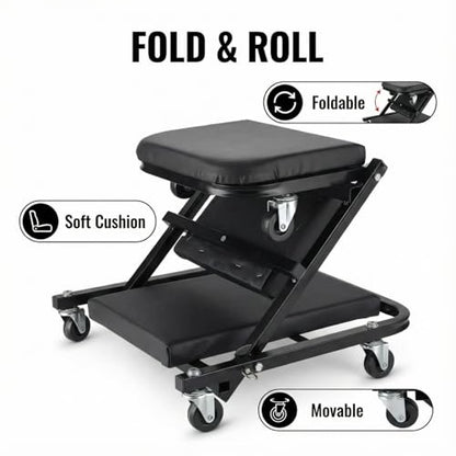 Foldable 36" Z-Creeper Seat, 2 in 1, 330 lbs Capacity Mechanic Creeper
