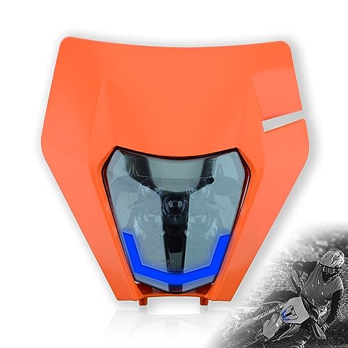 Headlight Head Lamp Light Fairing Mask Day Running Light For ATV Scooters Dirt Pit Bike Enduro (Orange+Blue DRL) - color: Orange Blue DRL