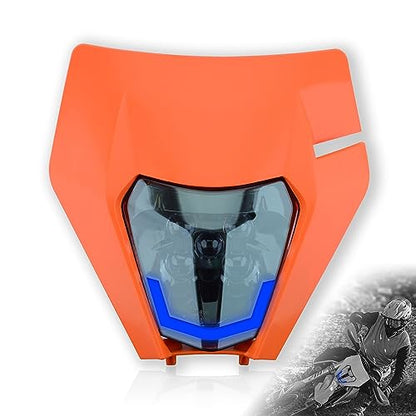 Headlight Head Lamp Light Fairing Mask Day Running Light For ATV Scooters Dirt Pit Bike Enduro (Orange+Blue DRL) - color: Orange Blue DRL