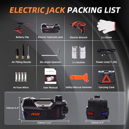 STANDTALL Electric Car Jack 5 Ton 12V Hydraulic, Impact Wrench, Inflator - color: Black Jack+Impact Wrench