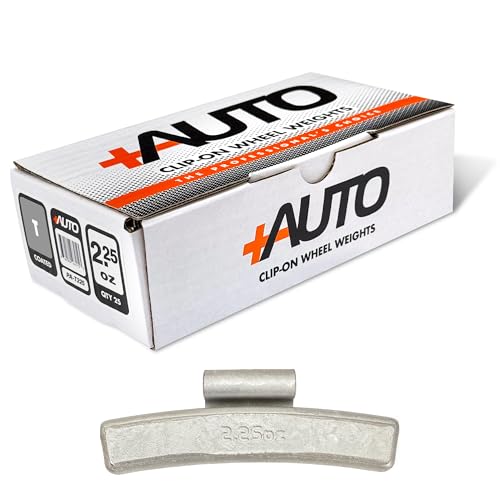 +AUTO T-Style Coated Steel Clip-On Wheel Weights, Aluminum Wheels, Passenger Cars, Light Trucks, SUV's, Exceeds OE Spec, USA Professional Grade, 1 Box - Qty 25 (2.25 oz) - size: 2.25 oz