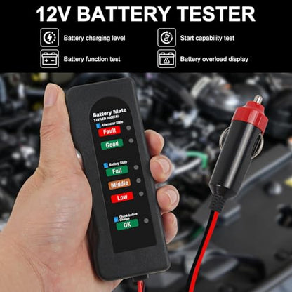 12V car Battery Tester, Alternator Tester Automotive,Battery Checker, Analyzer to Check alternator & Battery Charging System,LED Indication (C) - color: C