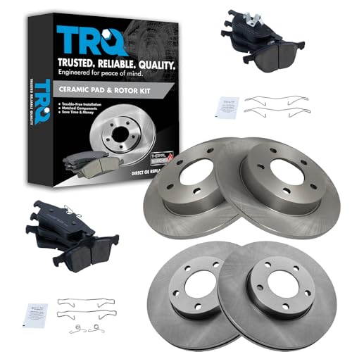 TRQ Front and Rear Brake Pad and Rotor Set Ceramic Vented Solid Rotors - style: BKA11264