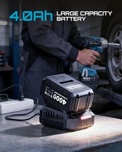 Seesii 3/8" Cordless Impact Wrench, Power Impact Gun w/Max Torque 330Ft-lbs(450N.m), 4.0Ah Rechargable Battery & 4 Sockets, Compact Power Impact Wrench for Lightduty Work Car Home,WH450