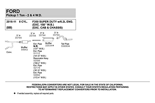 Walker 52586 Direct Fit Exhaust Resonator and Pipe Assembly 3" Inlet (ID) 3" Outlet (OD) for Ford F-250 Super Duty
