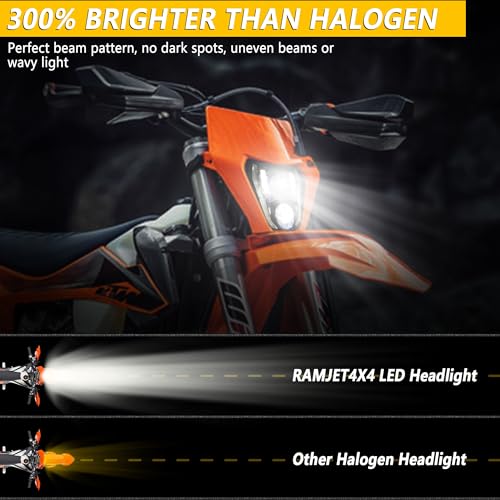 RAMJET4X4 LED Motorcycle Headlight Dirt Bike DRL Headlamp with Bezel Compatible With Motocross Pit Bike Enduro ATV Supermoto 150 250 350 450 500 SX XCW EXC SXF XC SMC R 690 - color: black