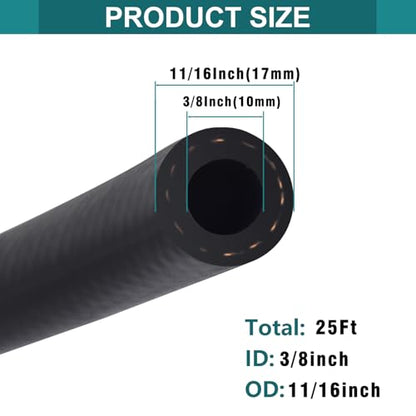 3/8 Inch ID Fuel Line Hose - 25FT Fuel Line with 4PCS Hose Clamps,300PSI High-Pressure Fuel Line for Automotive Fuel Systems Engines - size: 3/8" ID-25Ft