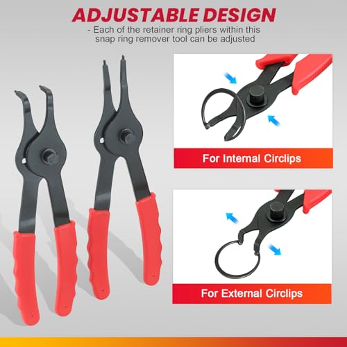 DASBET Snap Ring Plier Set 11PCS Straight & Bent Retaining Ring Pliers - color: Red