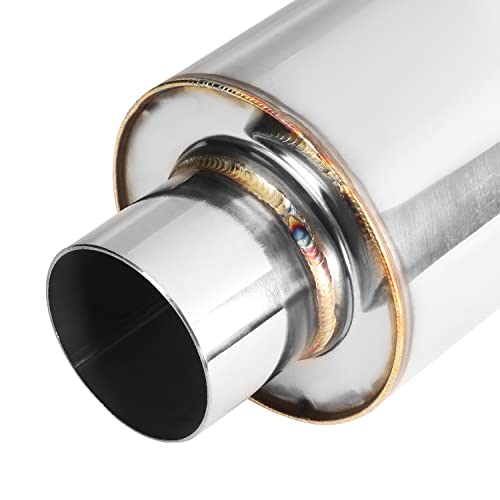 DNA MOTORING EXA-MF-002-T1 4" OD Stainless Steel Straight Through Exhaust Muffler Universal, 3" Outlet, 2.25" Inlet - color: Blue Burnt Diagonal Cut, size: 3" OD - 2.25" OD