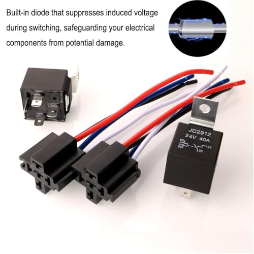 Gebildet 2pcs JD2912 Car Relay Harness 24V 40A 4 Pin SPST 12AWG Harness Sockets with Built-in Diode for Automotive Truck Van Motorcycle Boat - style: 24V-4pin