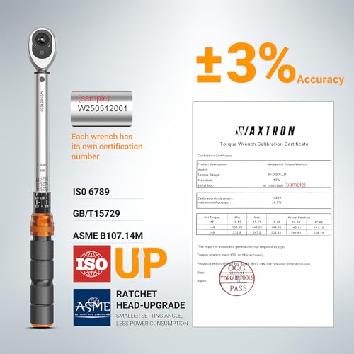 3-Piece Click Torque Wrench Set, 1/4, 3/8 and 1/2 Inch, 2.3-230 Nm | ±3% Accuracy, 20-240 in.lb, 5-45 ft.lb, 10-170 ft.lb, 72-Tooth Ratchets, Cr-V Steel, Extension Bars and Storage Case - size: 1/4" 3/8" 1/2" Drive, 6-Piece Kit