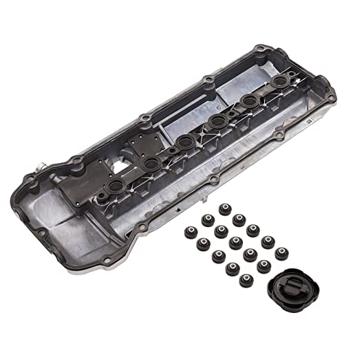 Aluminum Valve Cover Replacement for BMW 323i 323Ci 325i 325Ci 328i 328Ci 330i 330Ci 330Xi 525i 528i 530i X5 Z3 M52 M54 2.5L 2.8L 3.0L (with Gasket & Bolts) 11121432928 - size: 11121432928