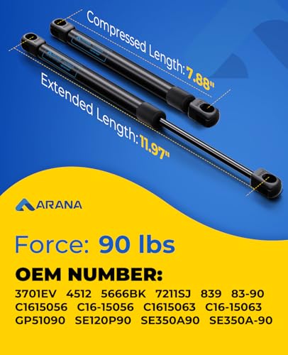 ARANA AC8390 C16-15056 12 inch 90lb Gas Struts for RV Cargo Door, 2Pcs - size: 12IN 90LB